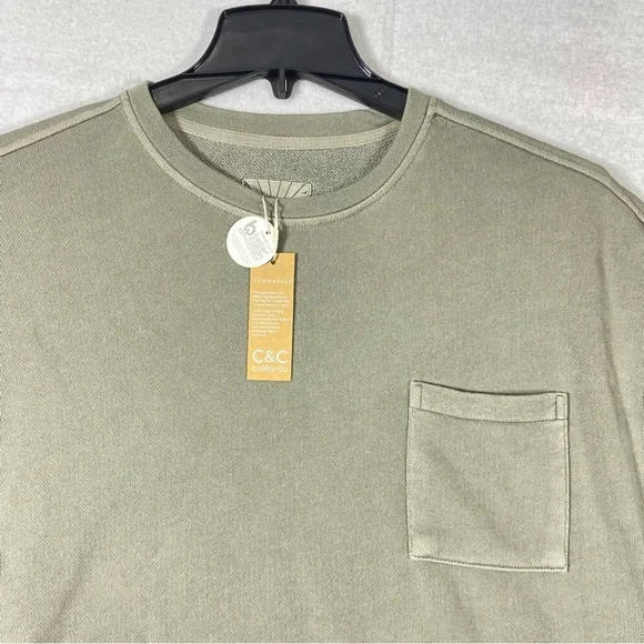 C&C California Sunwashed Beach Terry Sweater Women's S Green Crop Oversized NWT - Picture 2 of 9